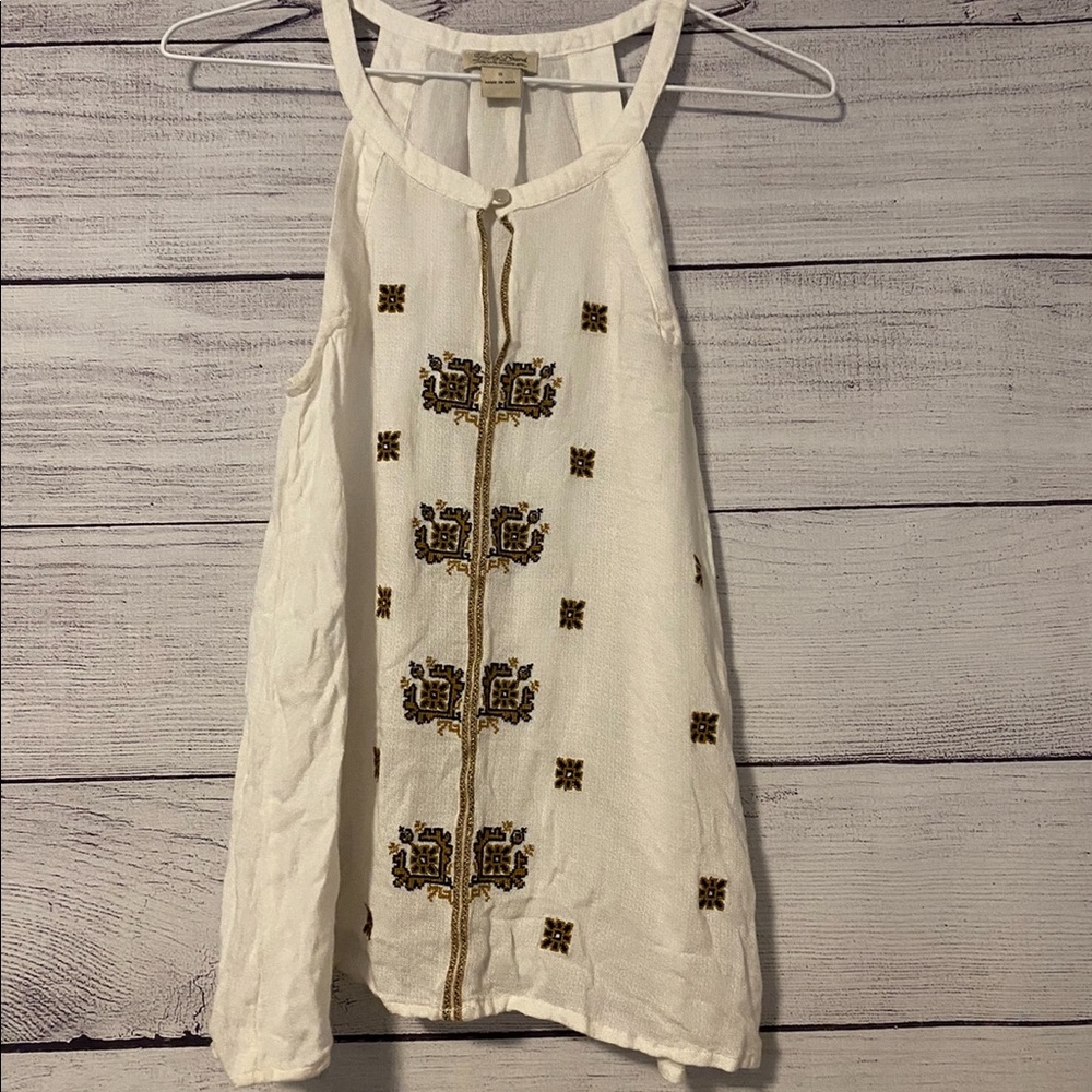 Lucky Brand White Embroidered Halter Tank Top